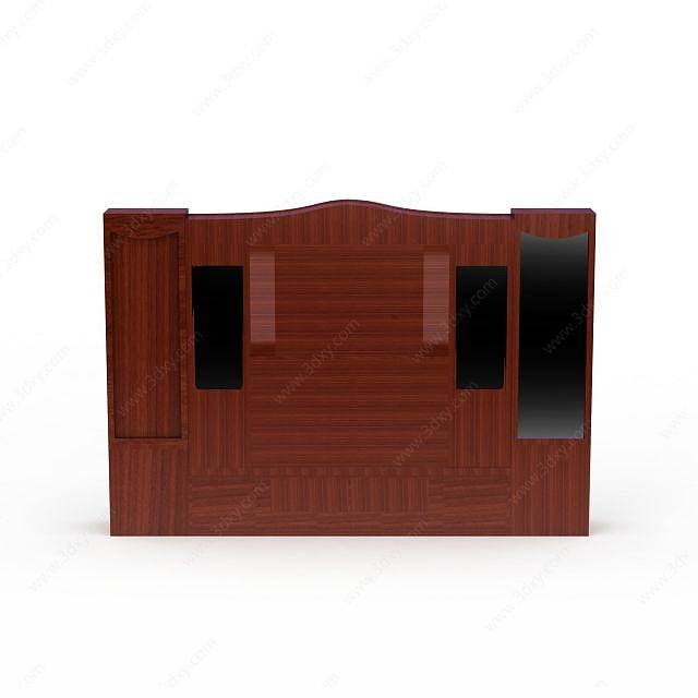 豪华中式红木雕花电视柜背景墙3D模型
