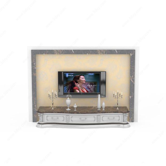 欧式大理石雕花电视柜背景墙3D模型