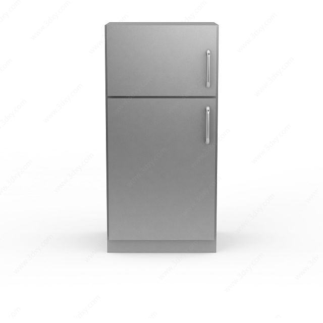 现代银灰色双开门智能冰箱3D模型