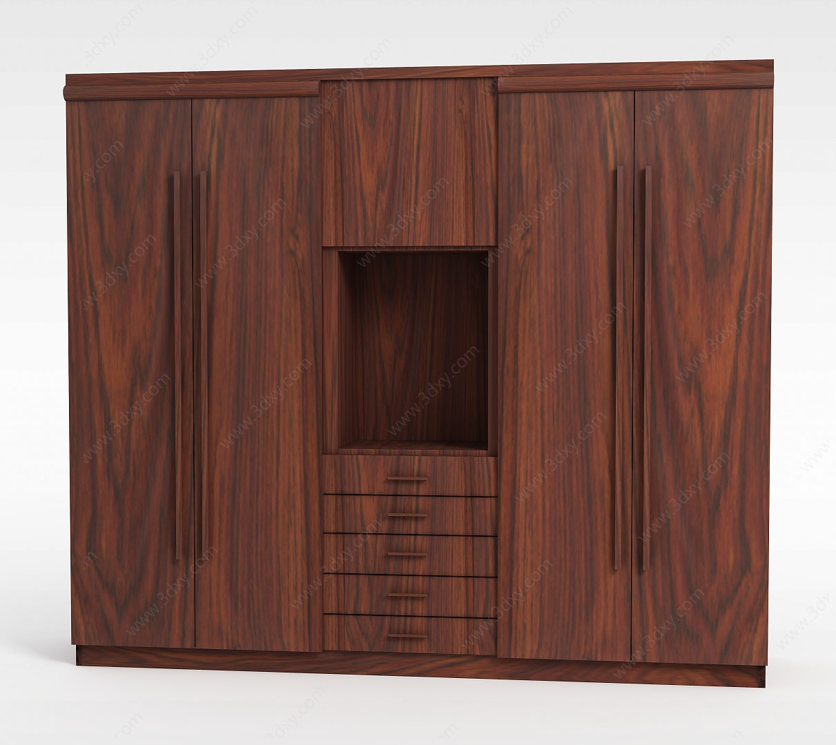 中式四开门实木大衣柜3D模型
