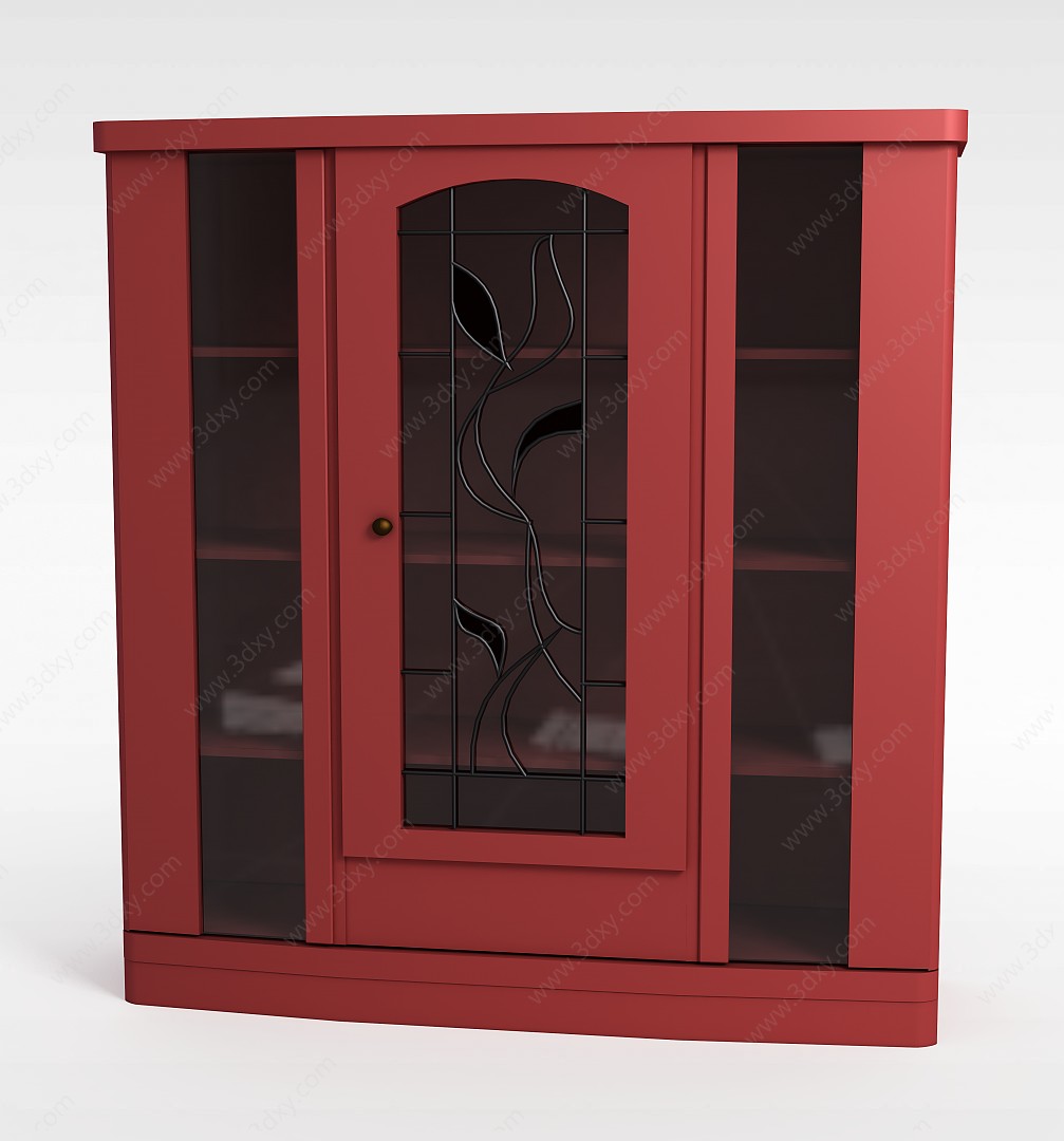 现代红色木质衣柜3D模型
