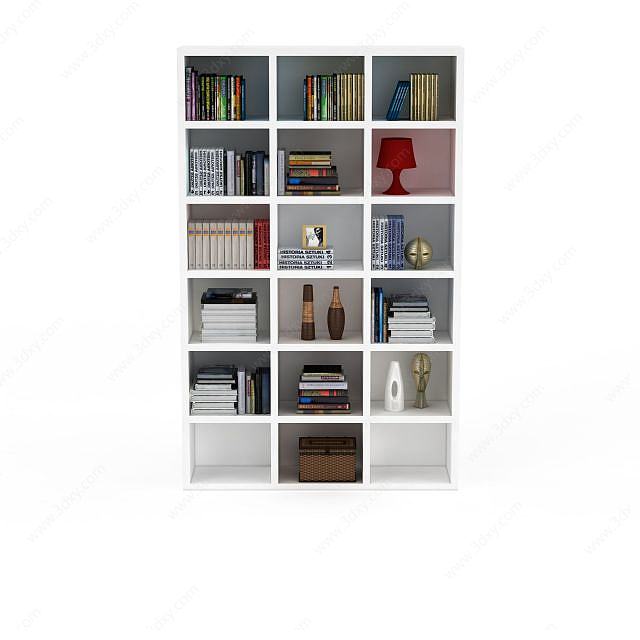 现代白色组合书柜3D模型