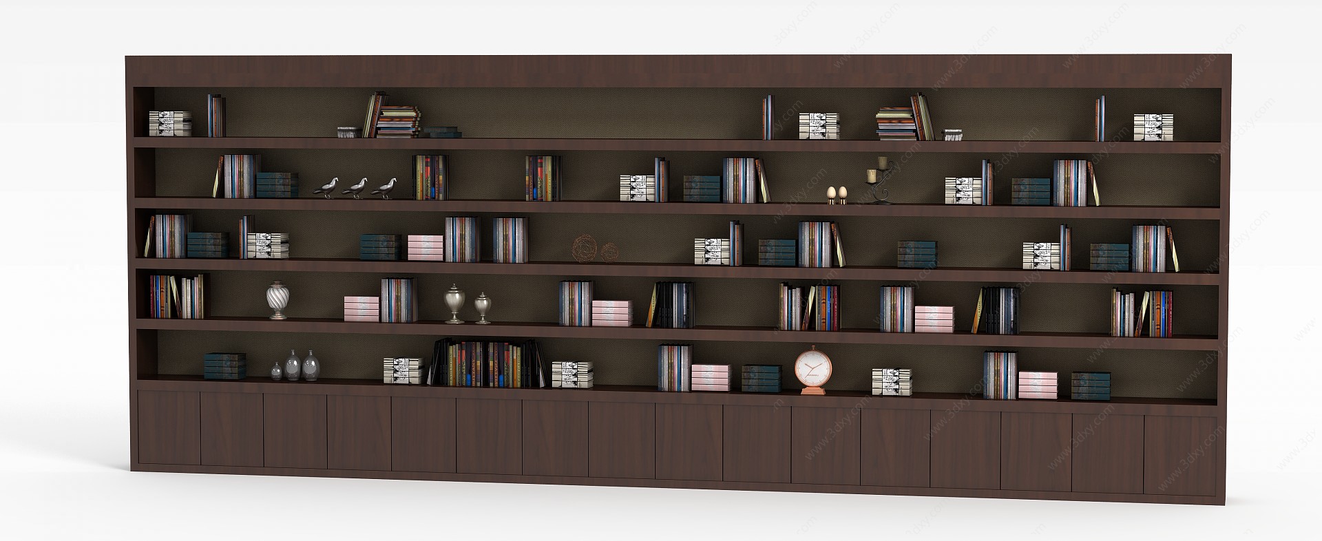 现代大型实木书柜3D模型