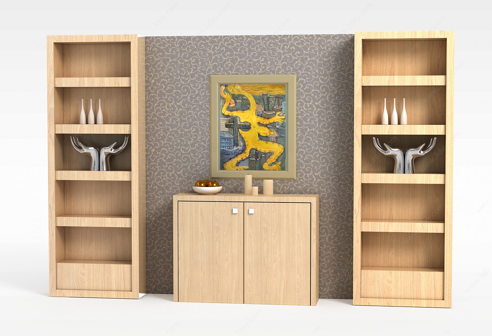 现代实木组合书柜展示柜3D模型