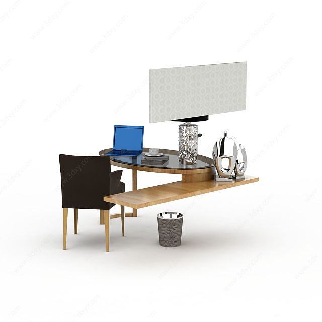 创意实木办公电脑桌3D模型