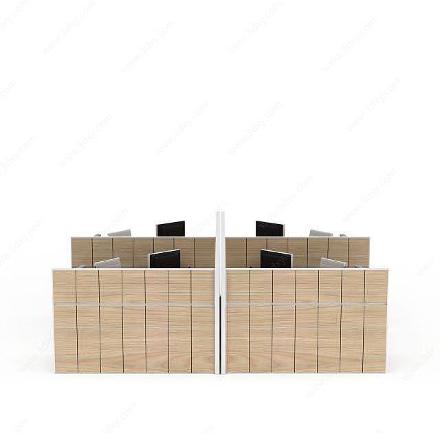 现代实木格子办公桌电脑桌3D模型