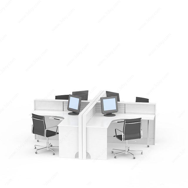 现代格子办公桌电脑桌3D模型