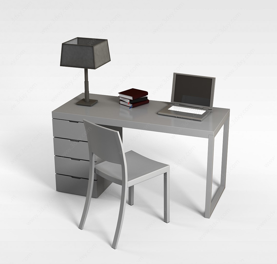 现代实木居家办公电脑桌椅组合3D模型