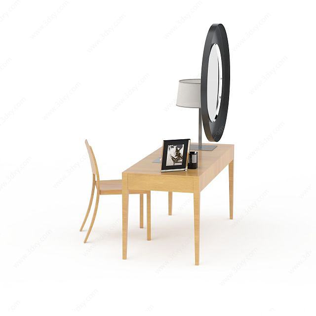 简约实木居家办公桌椅组合3D模型