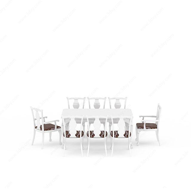 现代白色实木餐桌餐椅组合3D模型