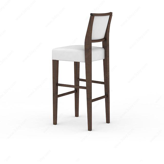现代白色软包实木高脚椅吧椅3D模型