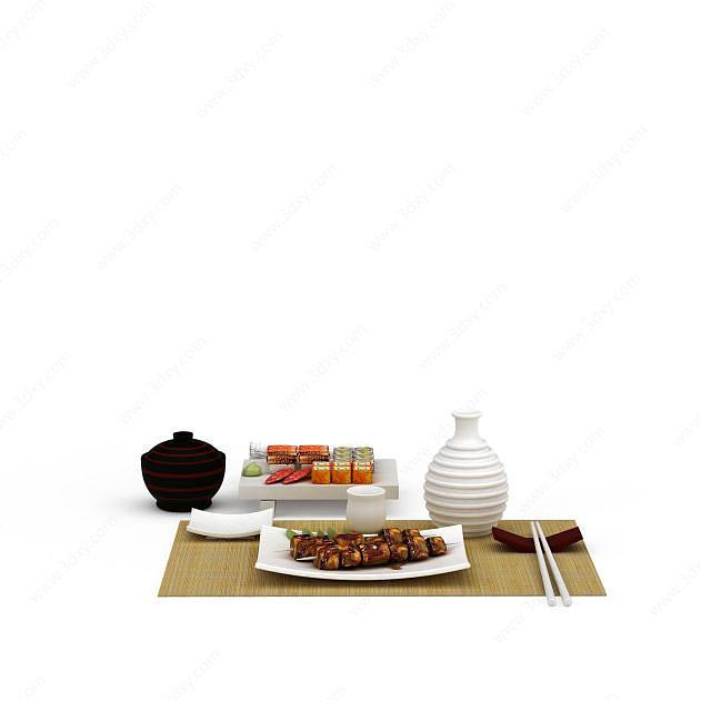 精美日式餐具食品组合3D模型