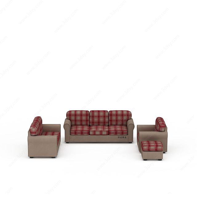 精美格子布艺组合沙发3D模型