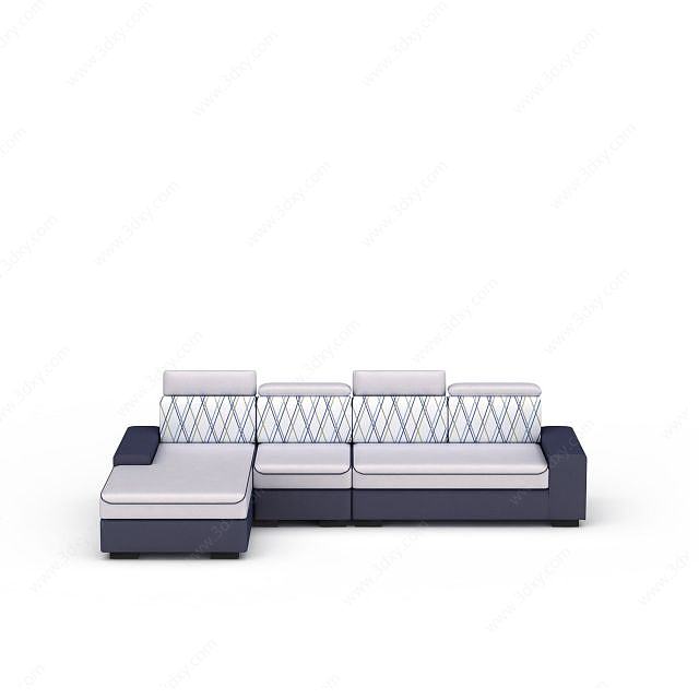 现代拼色布艺组合沙发3D模型