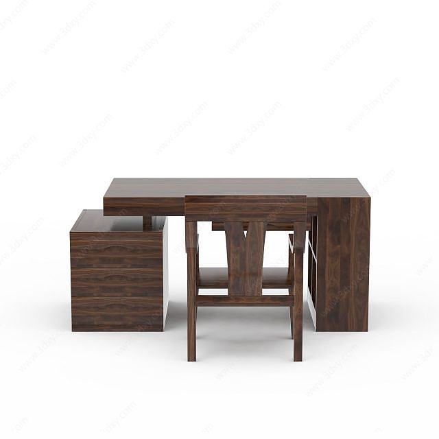 精品实木书桌书椅套装3D模型