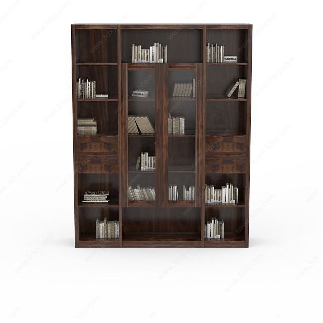现代实木书柜3D模型