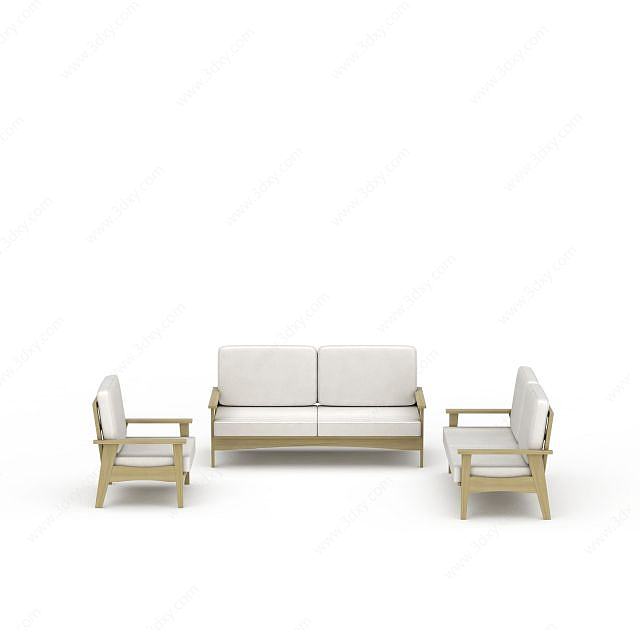 白色实木组合沙发3D模型