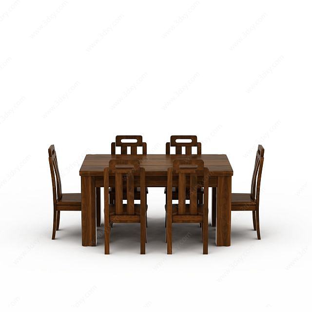 精品实木餐桌餐椅3D模型