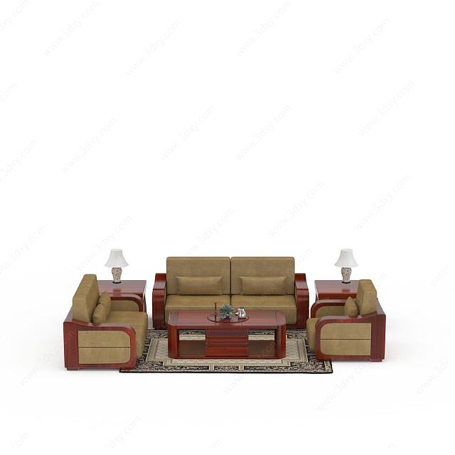 中式实木组合沙发3D模型