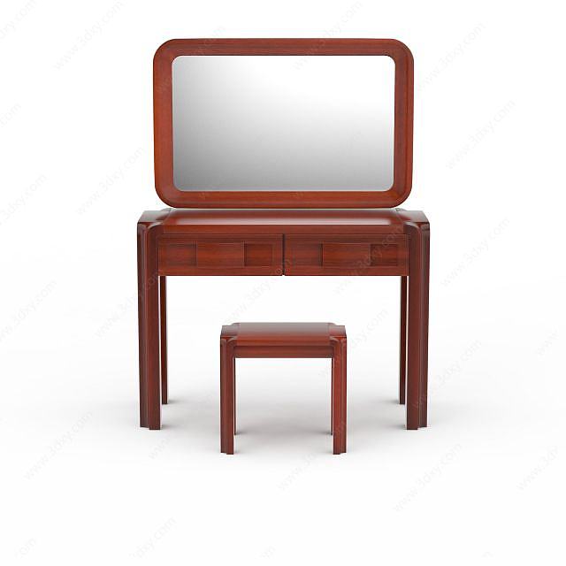 中式红木梳妆台桌椅组合3D模型
