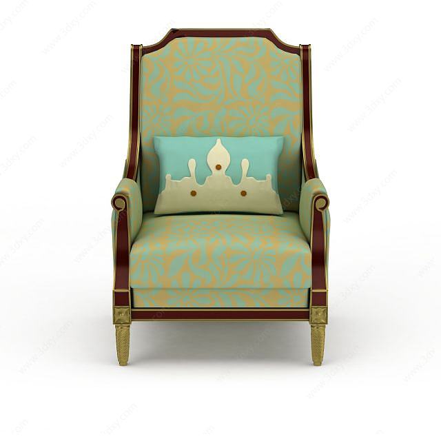 精美绿色印花布艺沙发椅3D模型