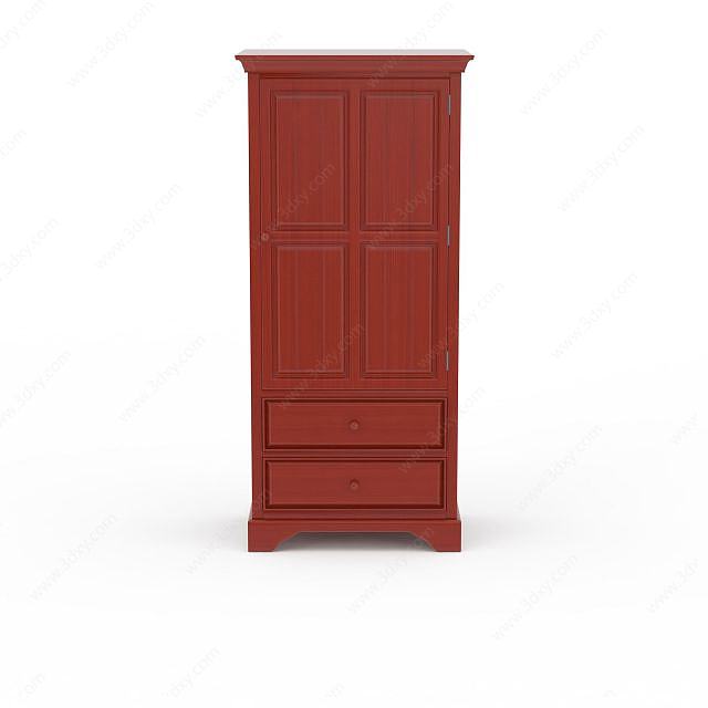 现代红色实木衣柜3D模型