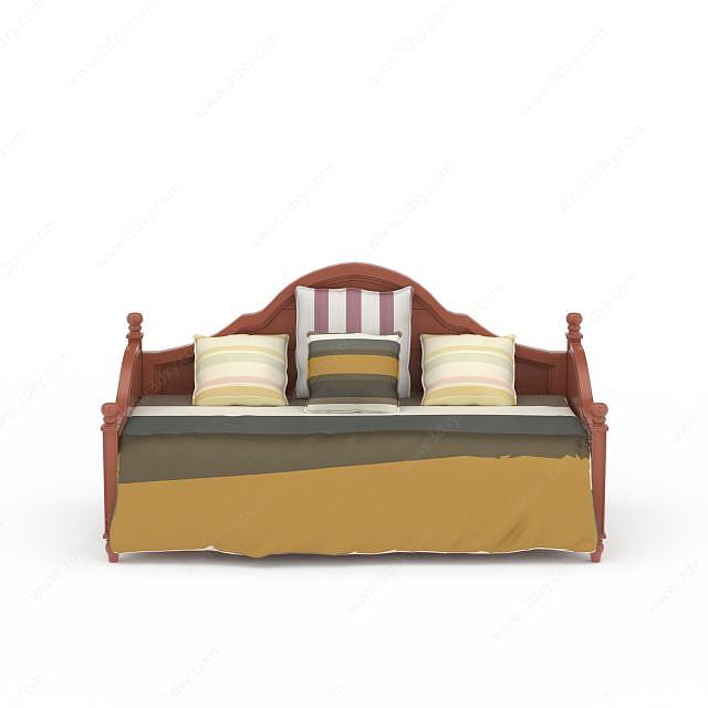 精品实木沙发床3D模型