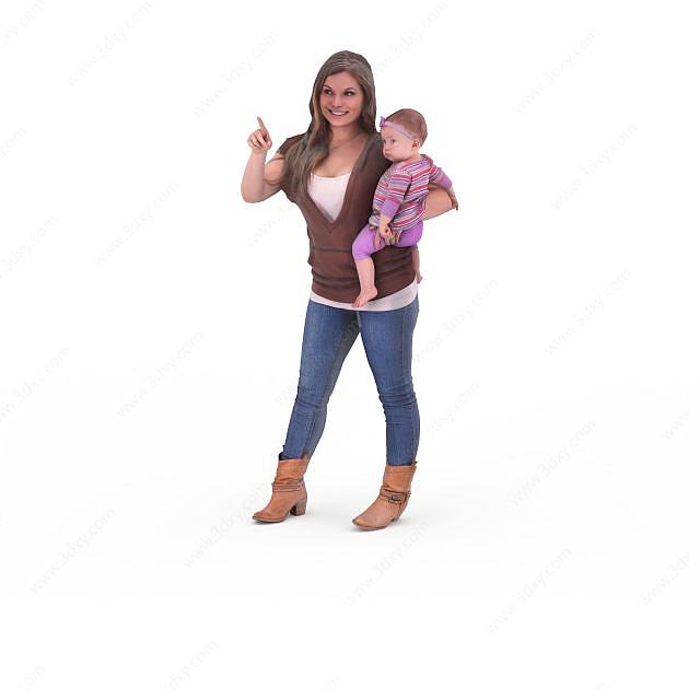 写实人物女人小孩婴儿3D模型