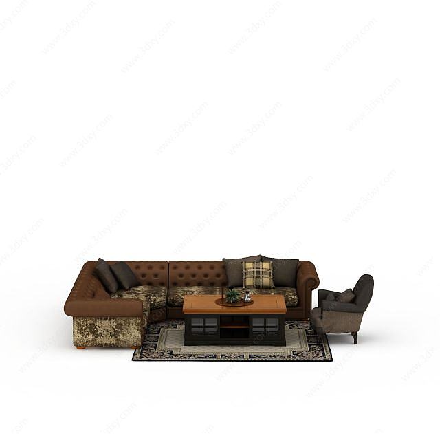 美式布艺软包组合沙发3D模型