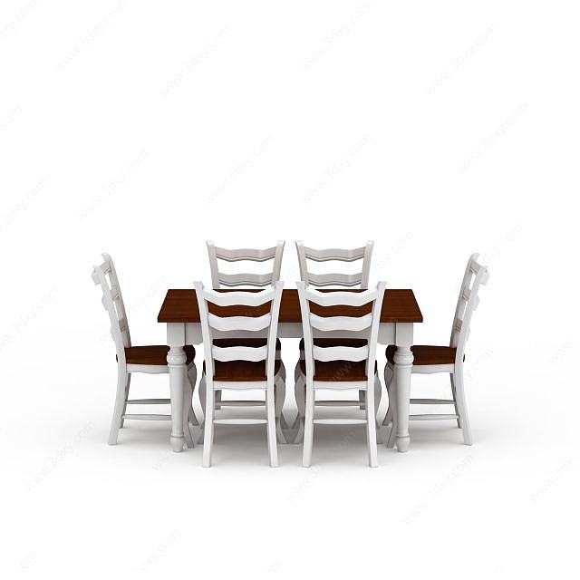 现代白色实木餐桌餐椅套装3D模型