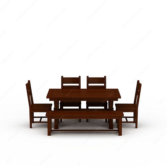 中式餐桌餐椅套装3D模型