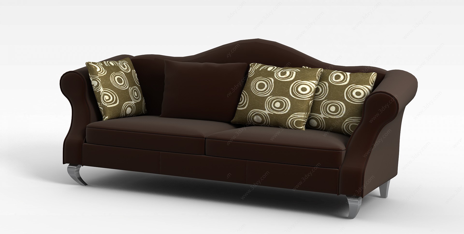 现代巧克力色绒布沙发3D模型