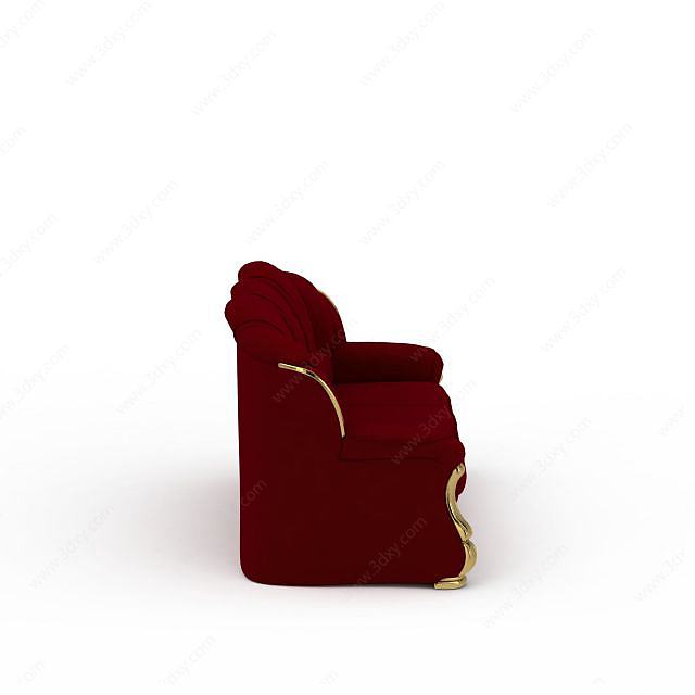 欧式红色布艺多人沙发3D模型