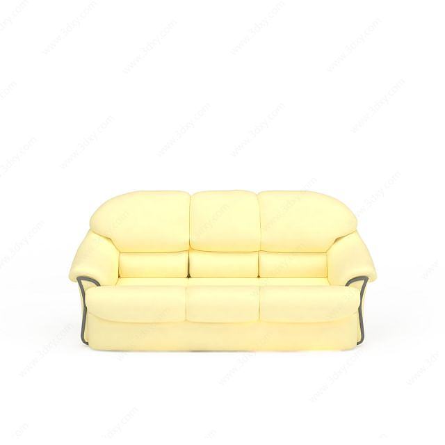 现代浅黄色多人沙发3D模型