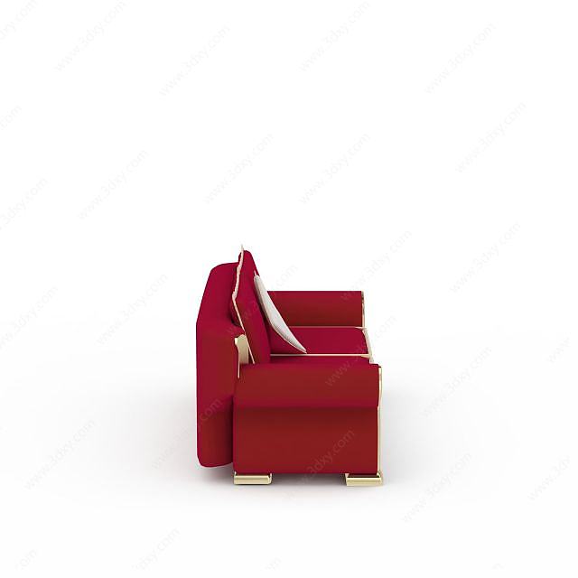 欧式红色布艺双人沙发3D模型
