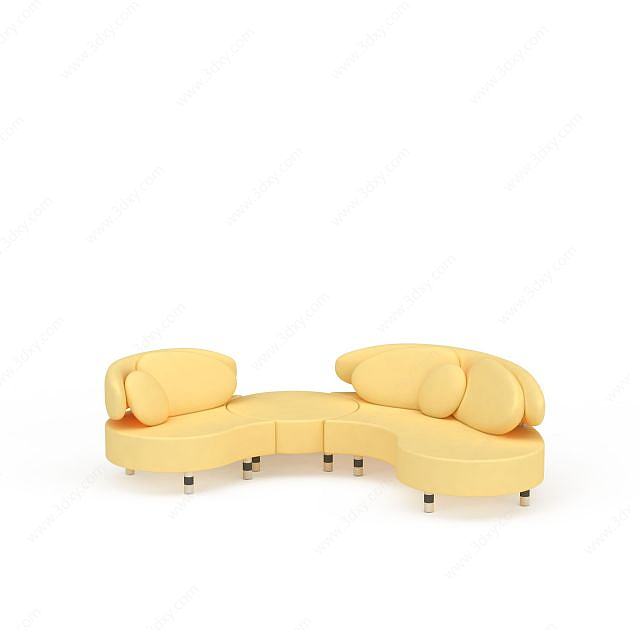 时尚黄色布艺多人沙发3D模型