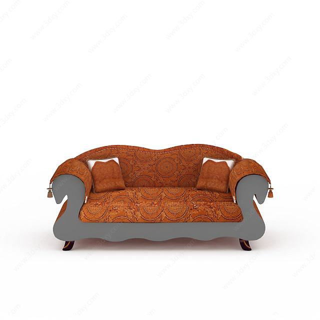 现代印花布艺休闲沙发3D模型