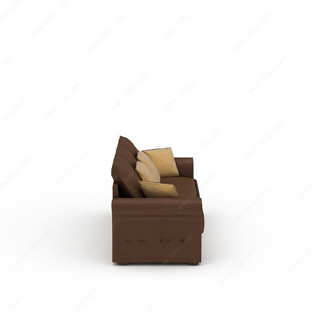 时尚棕色皮质双人沙发3D模型