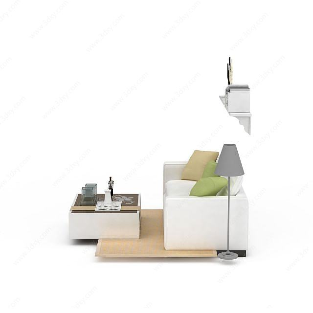 时尚白色布艺双人沙发3D模型