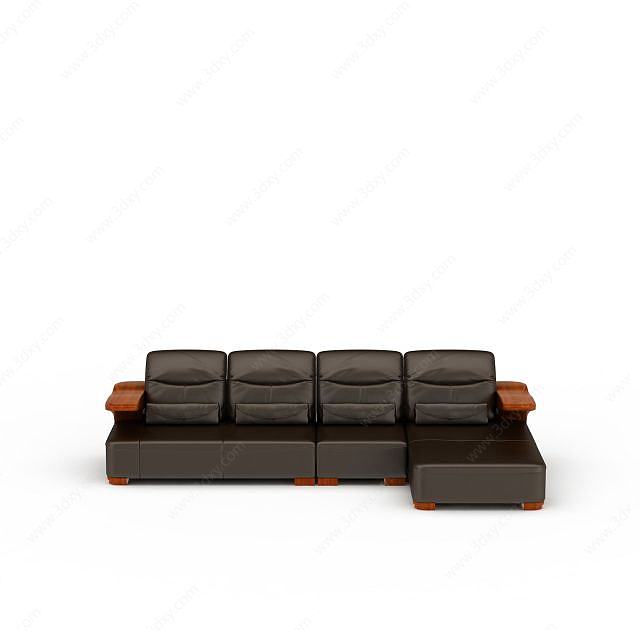 精品棕色皮质组合沙发3D模型