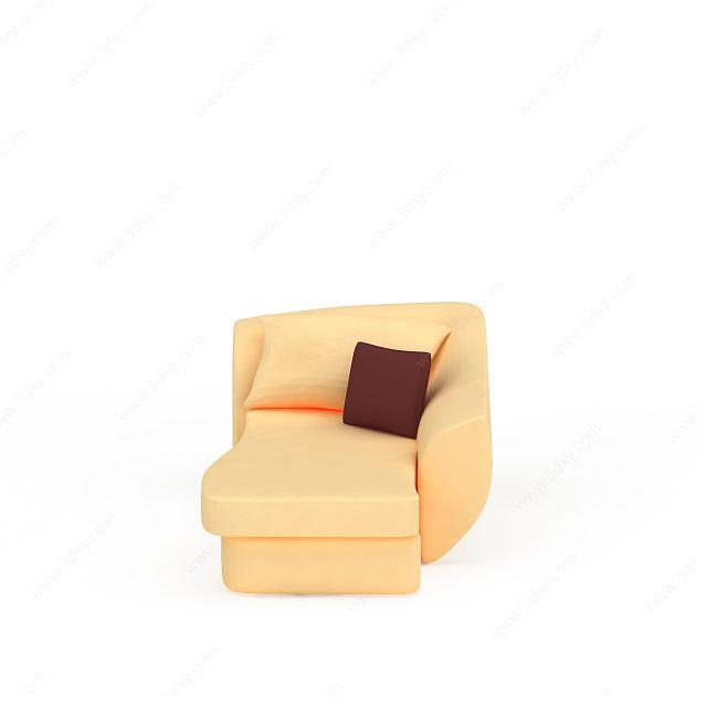时尚浅黄色布艺沙发床3D模型