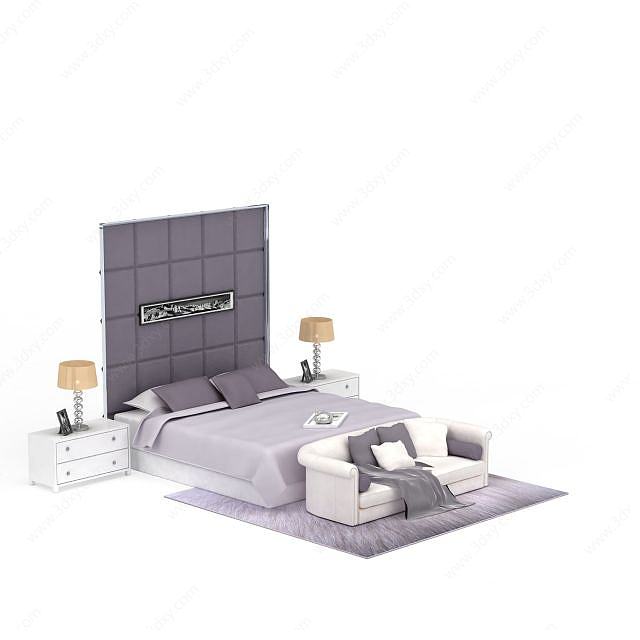 现代双人床家具组合3D模型