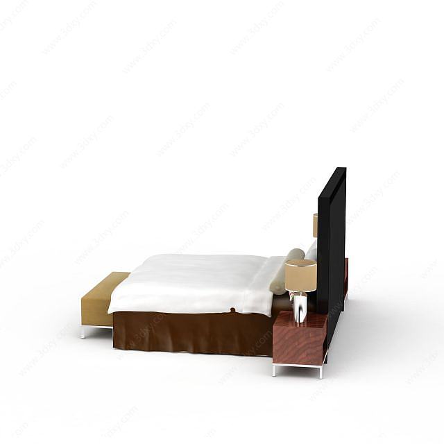 床头柜双人床组合3D模型