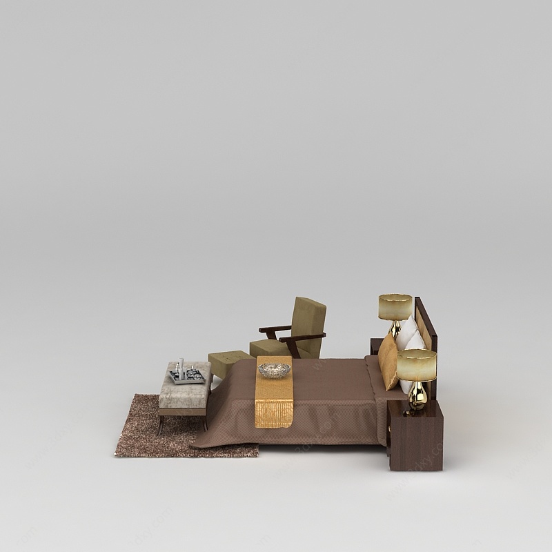 现代家装双人床3D模型