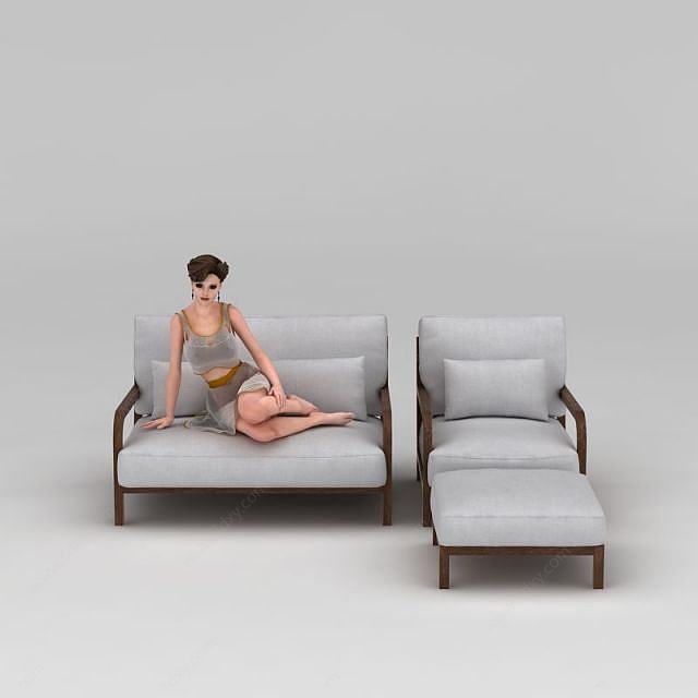 实木沙发组合3D模型