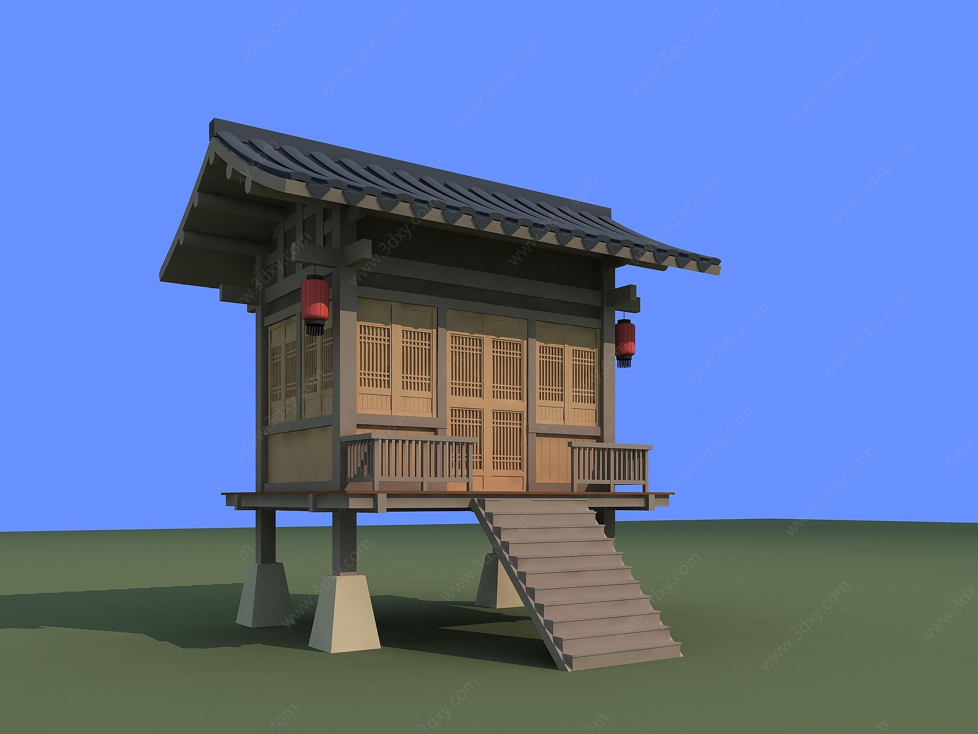 中式小阁楼民宿3D模型