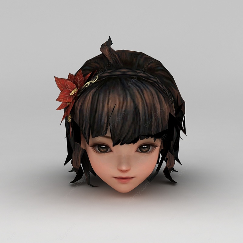 剑网三人物女头部发型3D模型