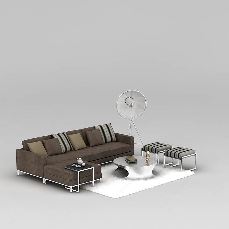 豪华咖啡色布艺组合沙发3D模型