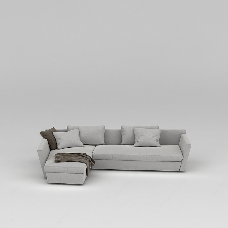 白色布艺休闲沙发3D模型