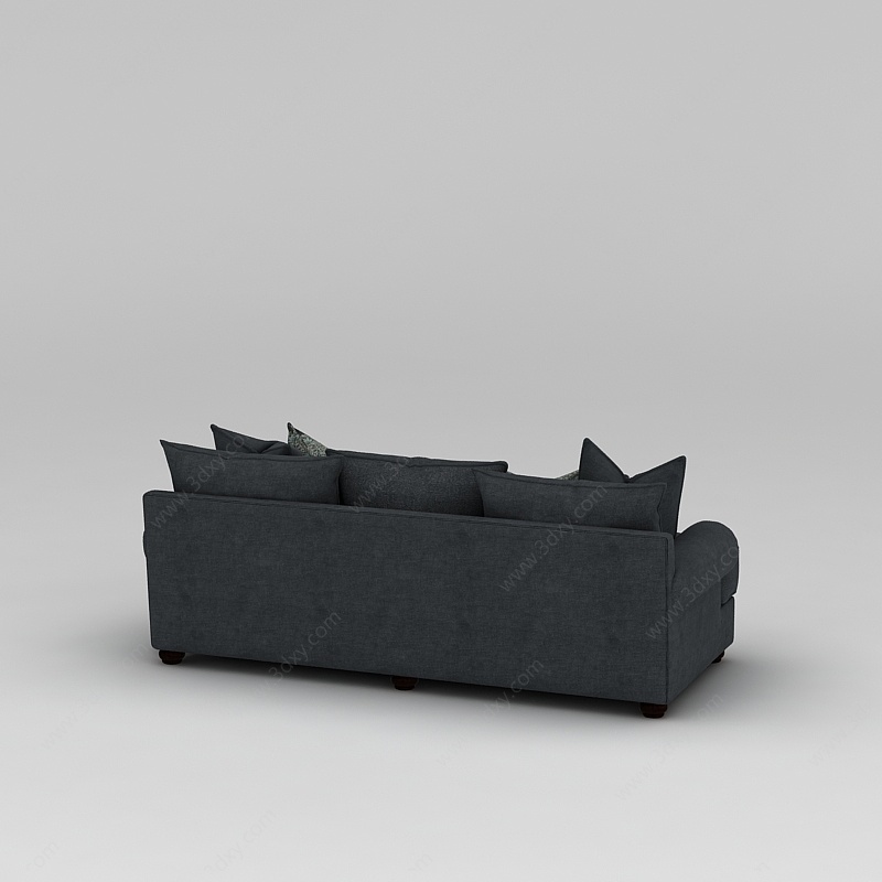 藏蓝色布艺三人沙发3D模型